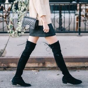 Stuart Weitzman Lowland Over The Knee Black Stretch Suede Boots